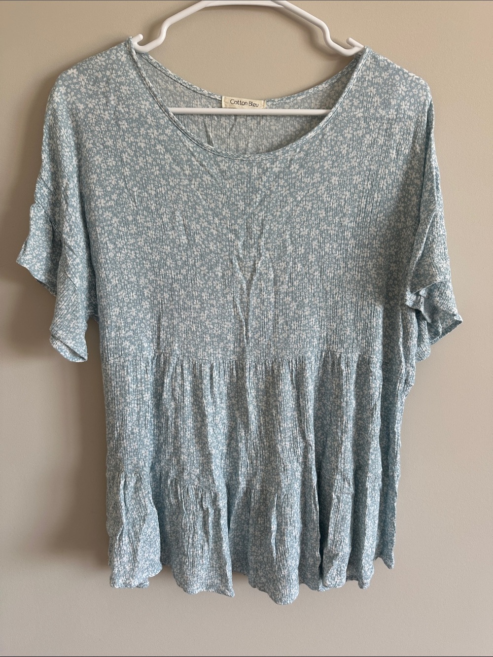 Cotton Bleu Blue Floral Tiered Peplum Short Sleeve Top